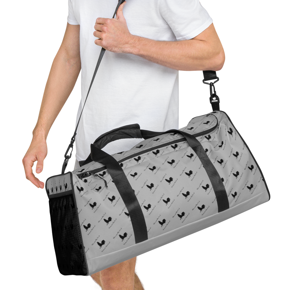 BLACK COCK TITF SILVER Gamefowl Rooster Duffle Bag