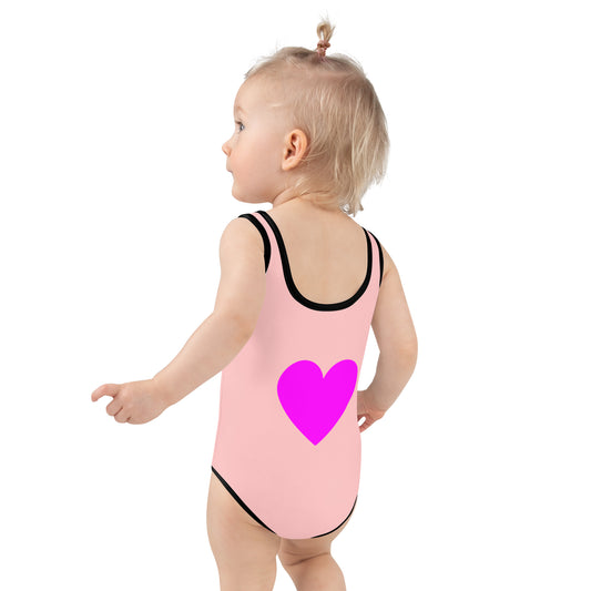VS LOVE FOWL Pink and Pink Heart Gamefowl Kids Swimsuit