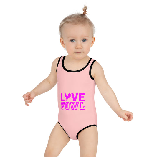 VS LOVE FOWL Pink and Pink Heart Gamefowl Kids Swimsuit