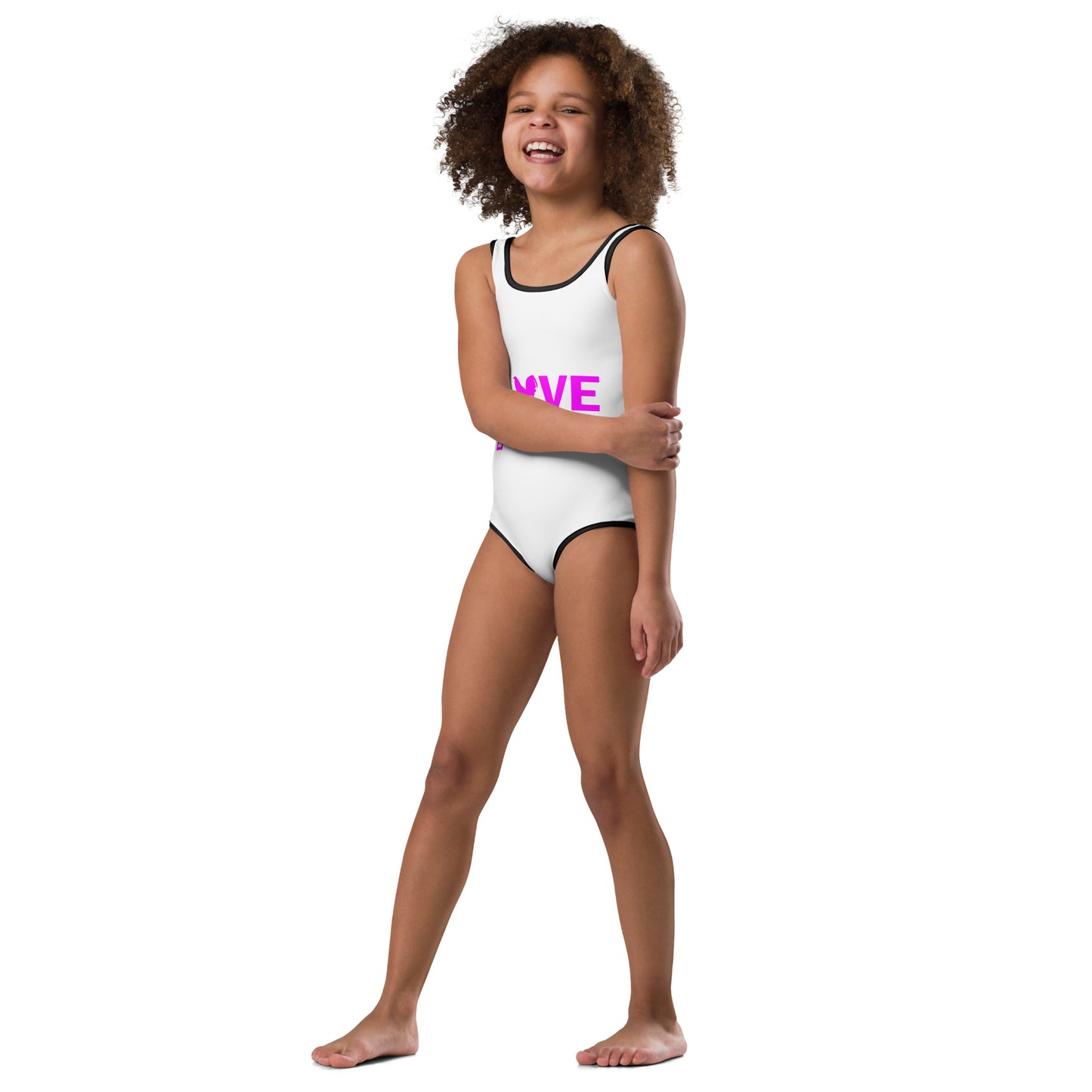 VS LOVE FOWL White and Pink Heart Gamefowl Kids Swimsuit