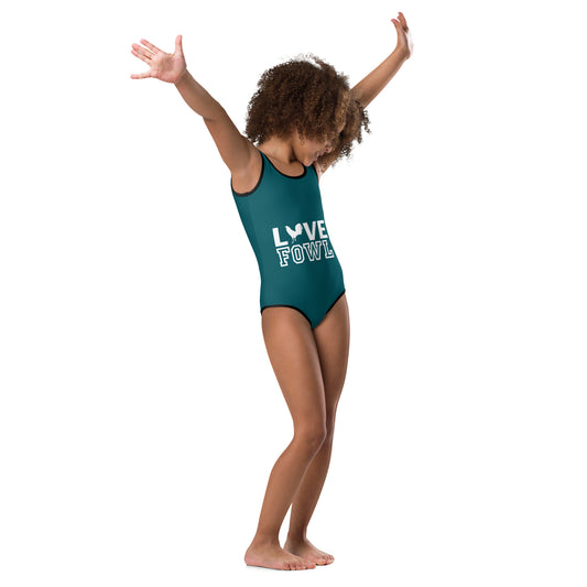 VS LOVE FOWL Sherpa Blue and White Heart Gamefowl Kids Swimsuit