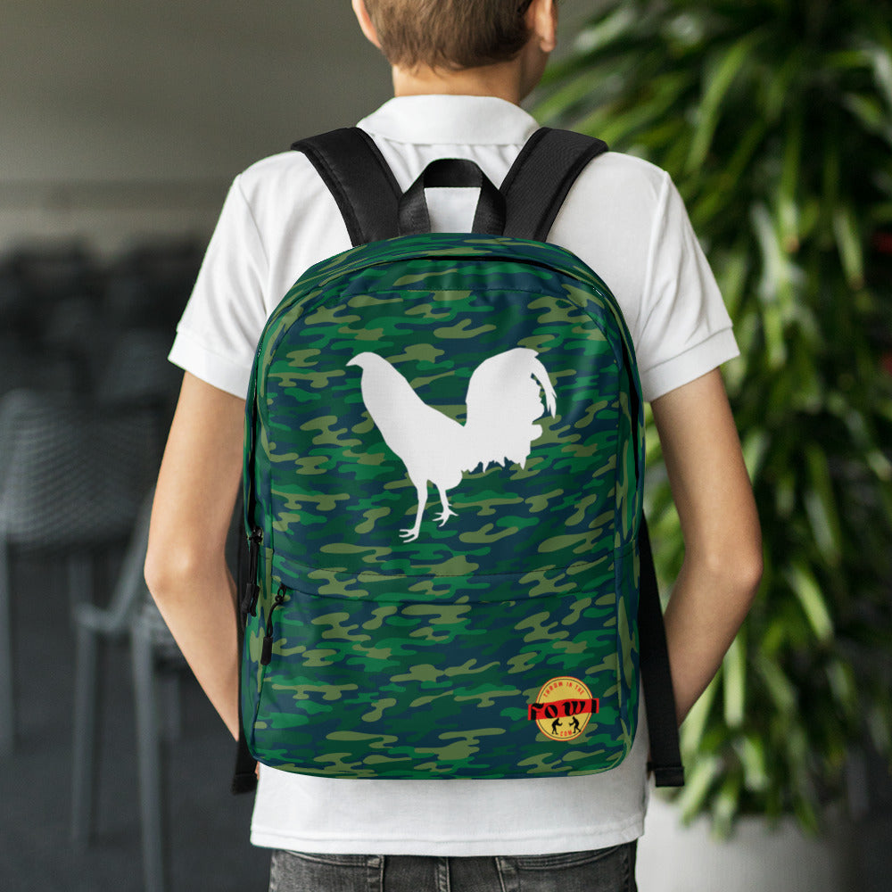 White Cock Vintage Camo Gamefowl Rooster Backpack