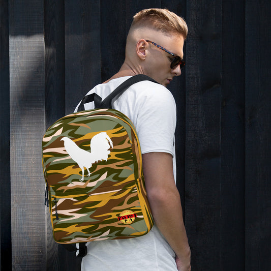 White Cock Orange Camo Gamefowl Rooster Backpack