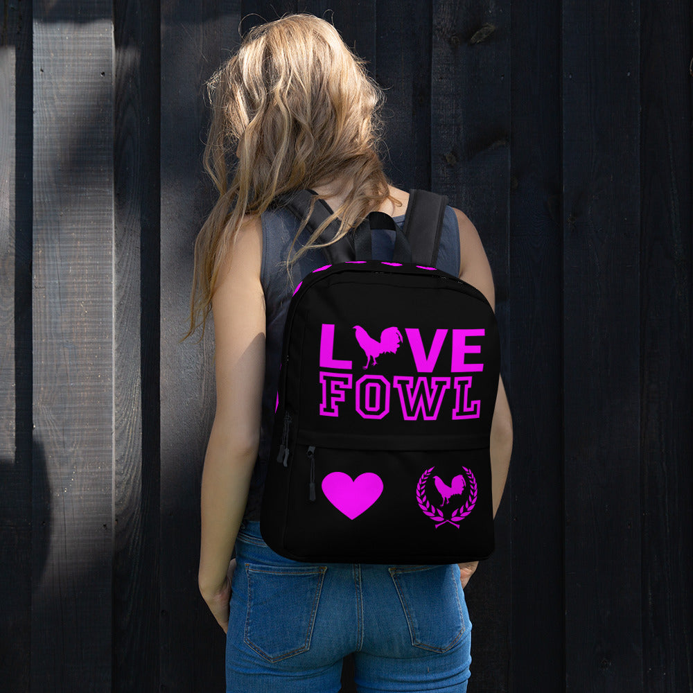 VS LOVE FOWL PINK HEART Gamefowl Rooster Black Backpack