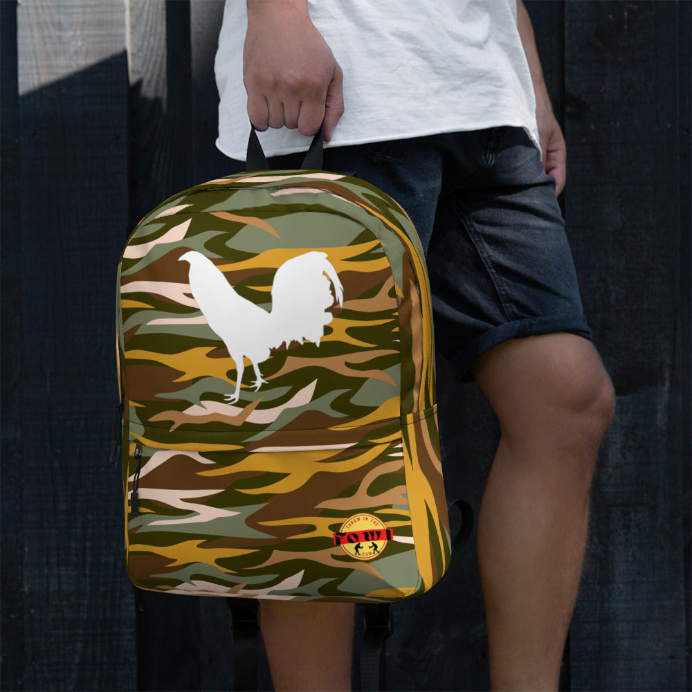 White Cock Orange Camo Gamefowl Rooster Backpack