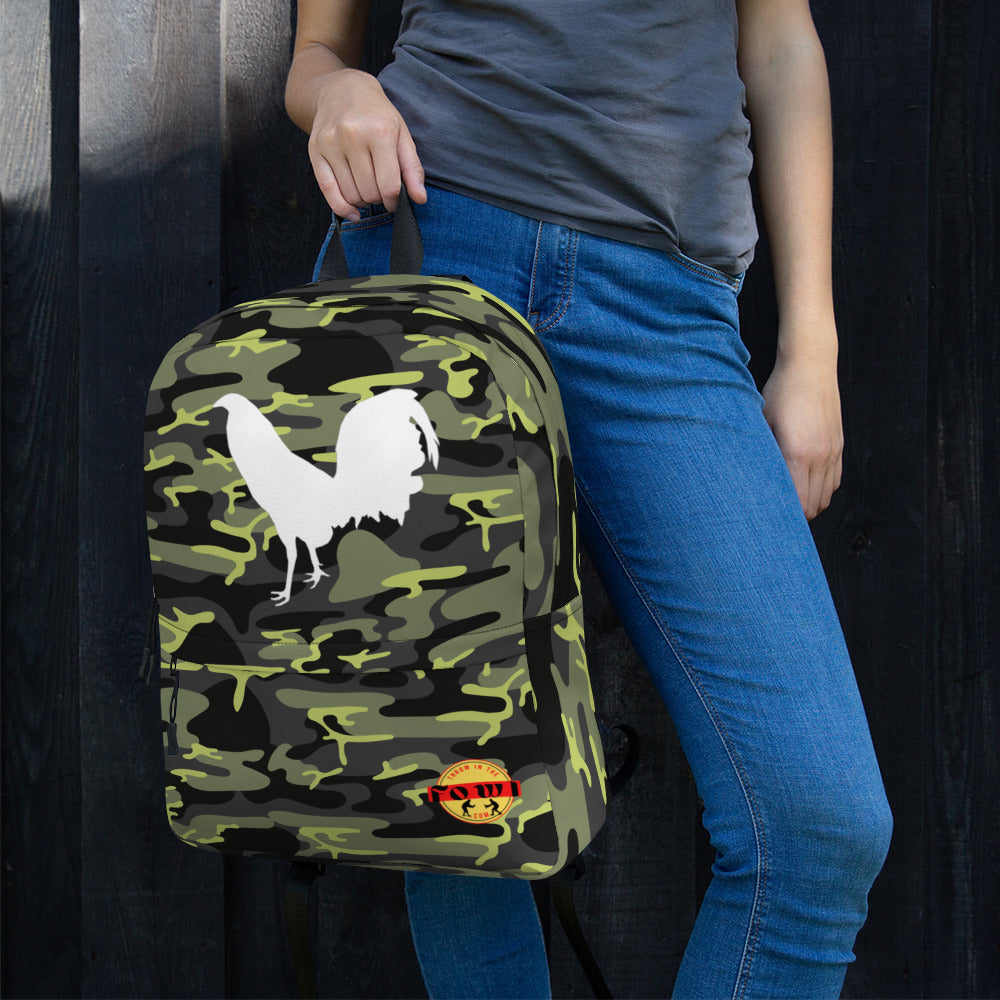 White Cock Dark Camo Gamefowl Rooster Backpack