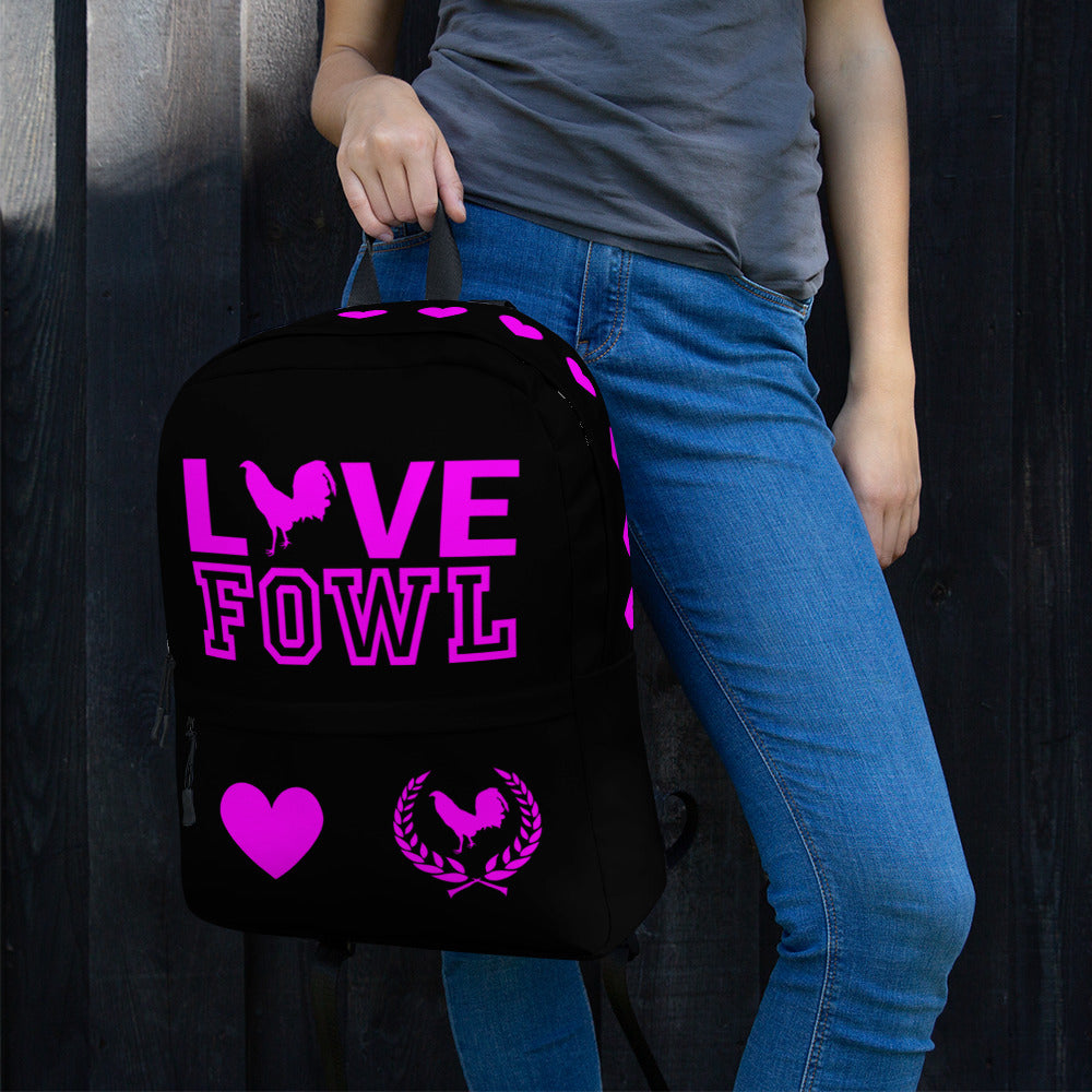 VS LOVE FOWL PINK HEART Gamefowl Rooster Black Backpack