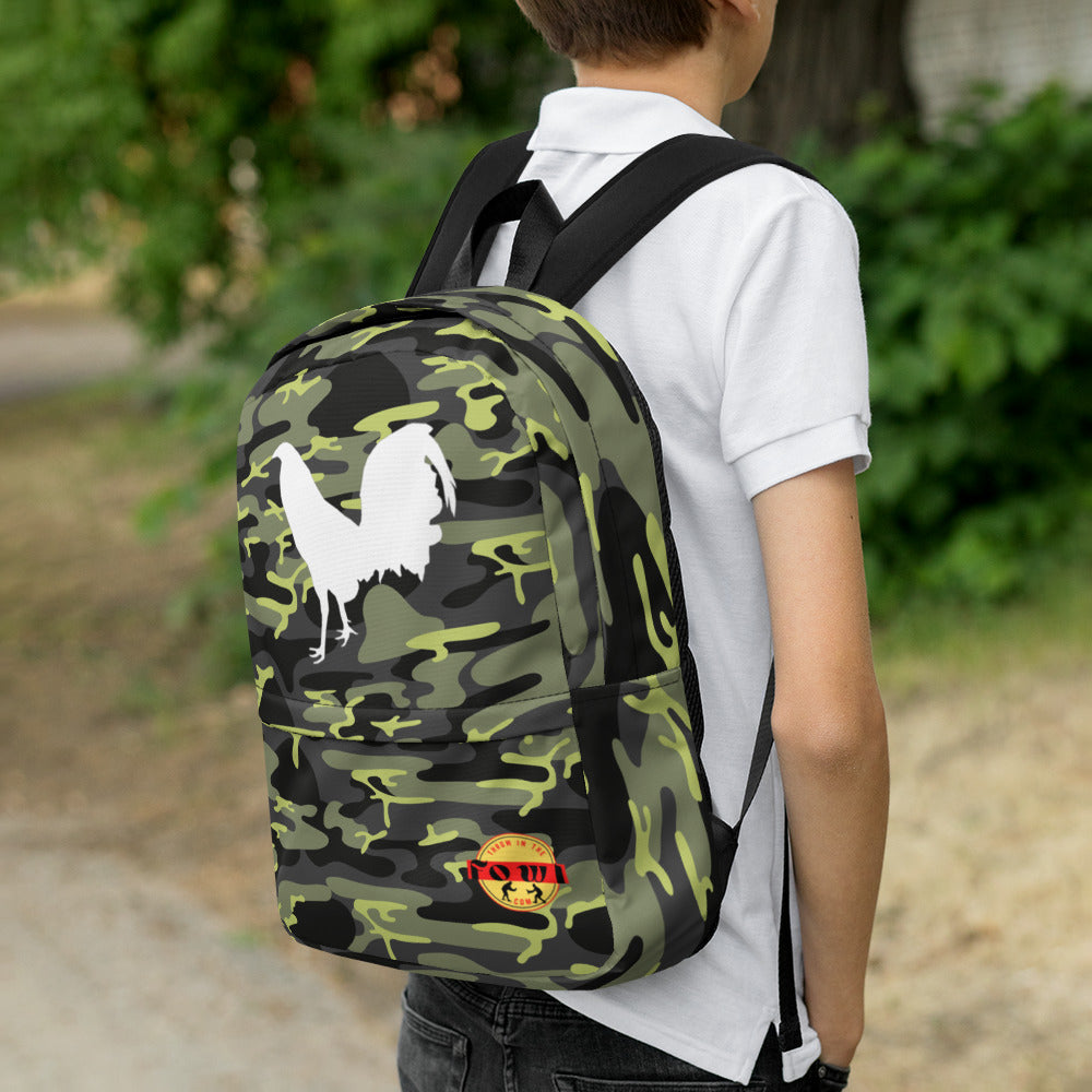 White Cock Dark Camo Gamefowl Rooster Backpack