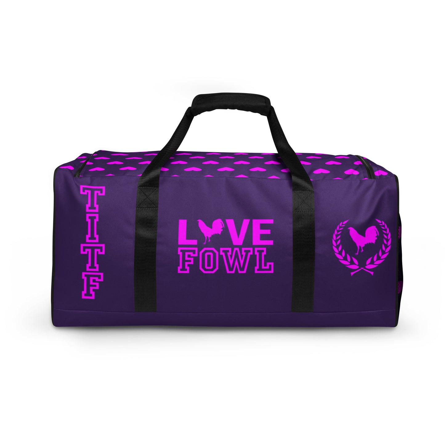 VS LOVE FOWL PINK HEART Gamefowl Rooster Indigo Duffle Bag