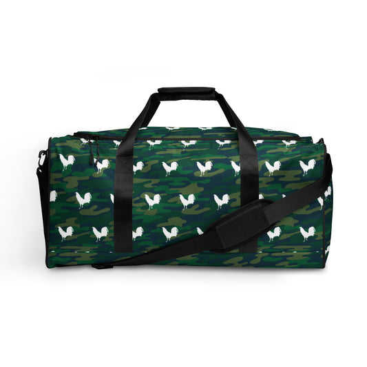 White Cock Vintage Camo Gamefowl Rooster Duffle Bag