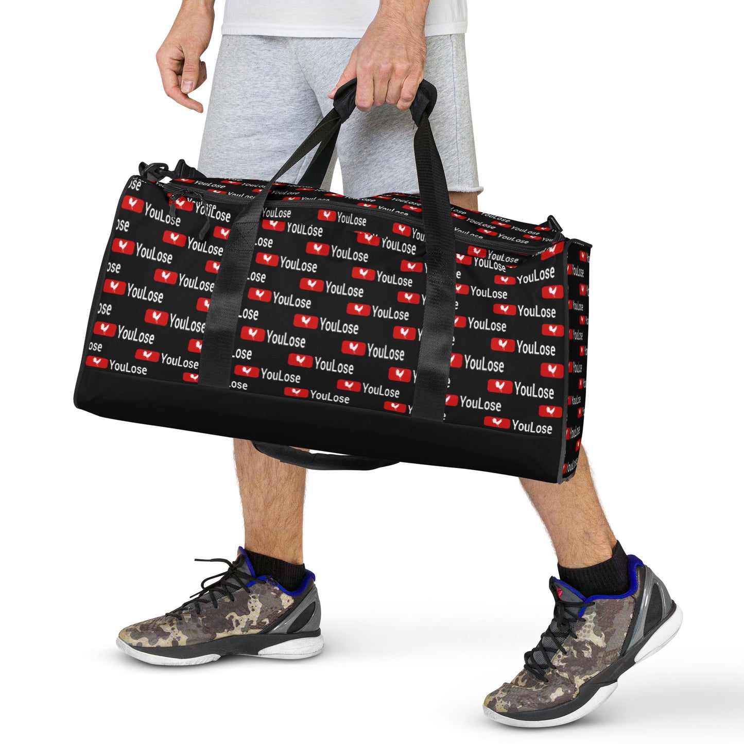 Black YOULOSE Gamefowl Rooster Duffle Bag