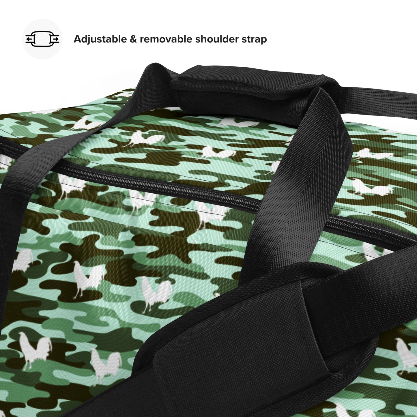 White Cock Mint Camo Gamefowl Rooster Duffle Bag