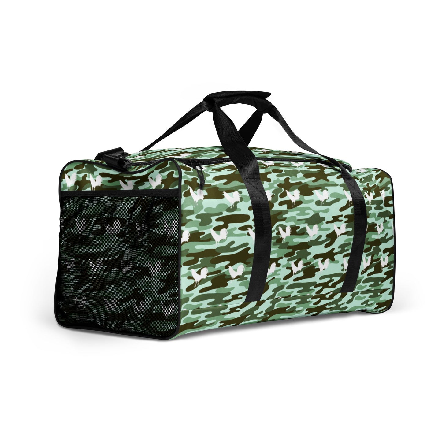 White Cock Mint Camo Gamefowl Rooster Duffle Bag