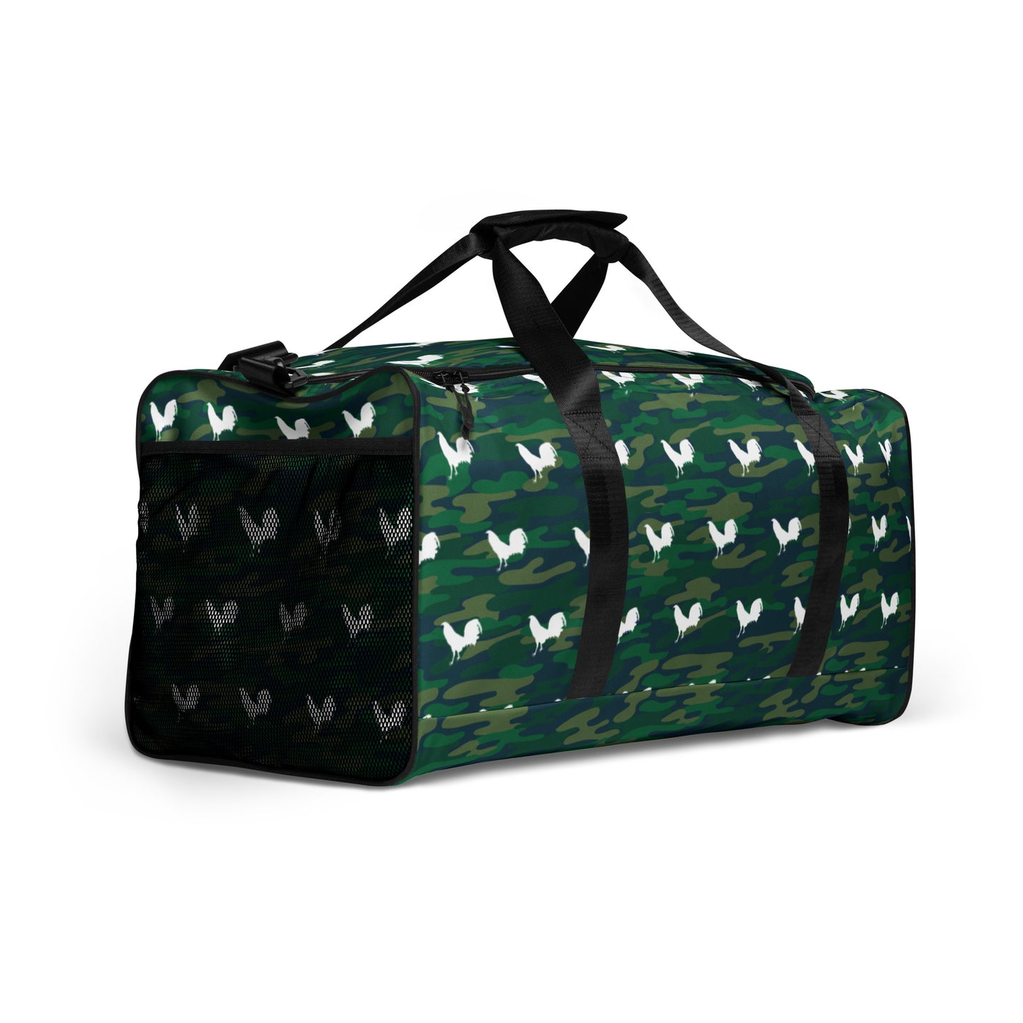 White Cock Vintage Camo Gamefowl Rooster Duffle Bag