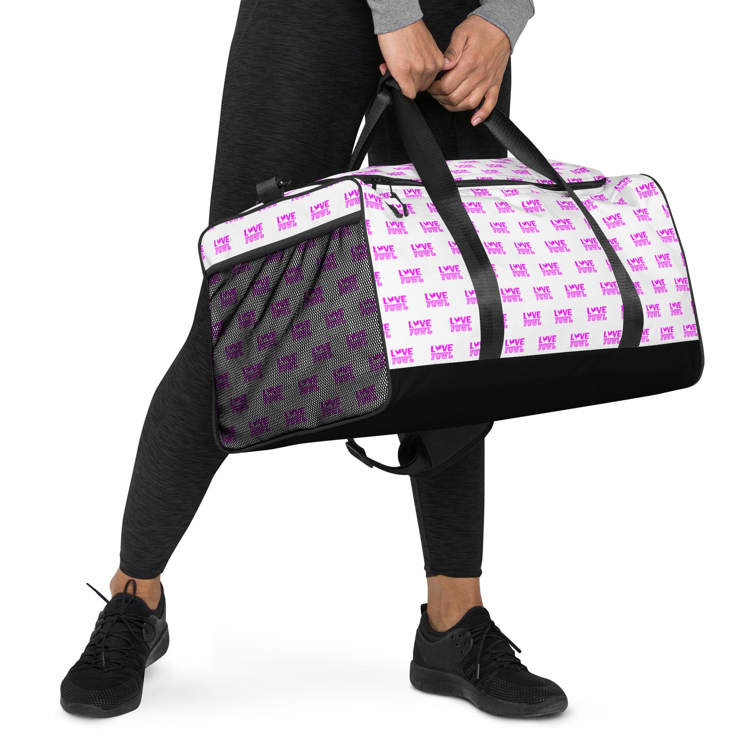 VS LOVE FOWL PINK Pattern Gamefowl Rooster White Duffle Bag