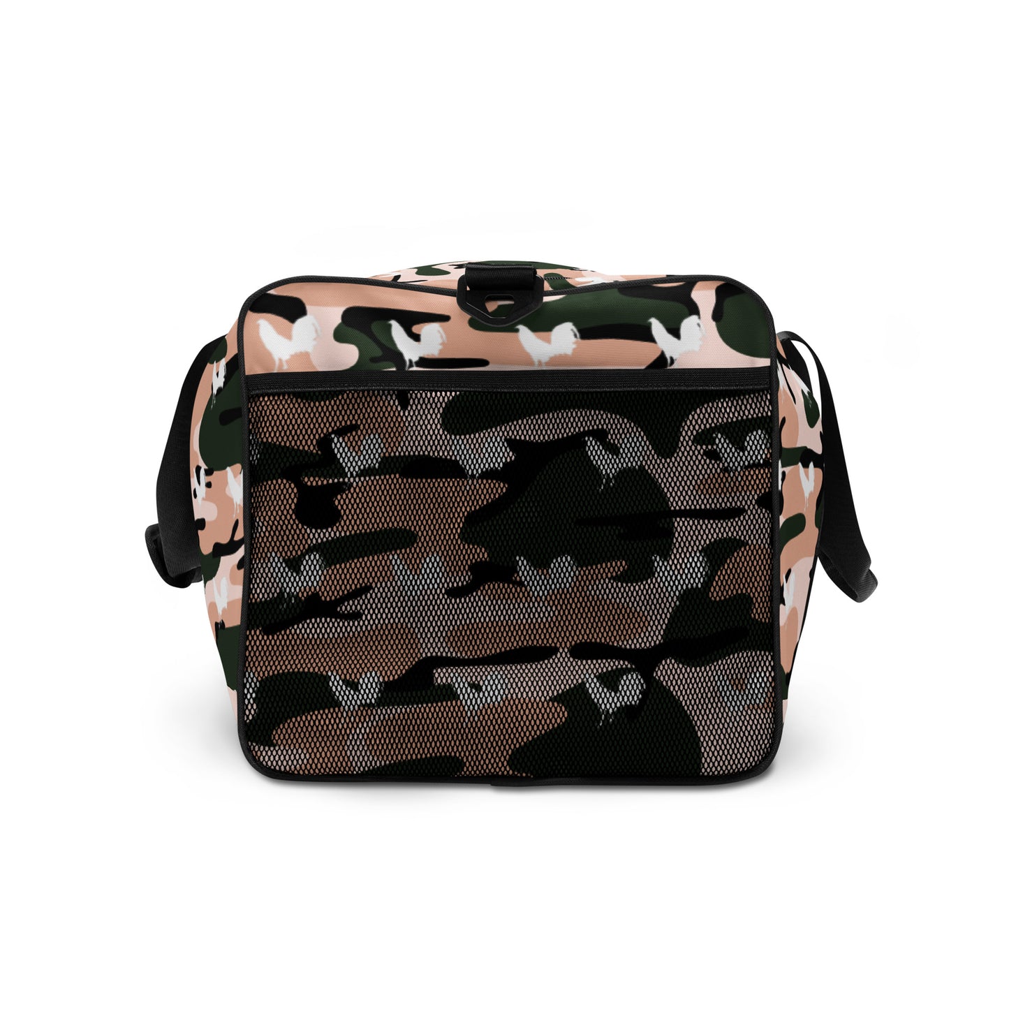 White Cock Pink Grey Camo Gamefowl Rooster Duffle Bag