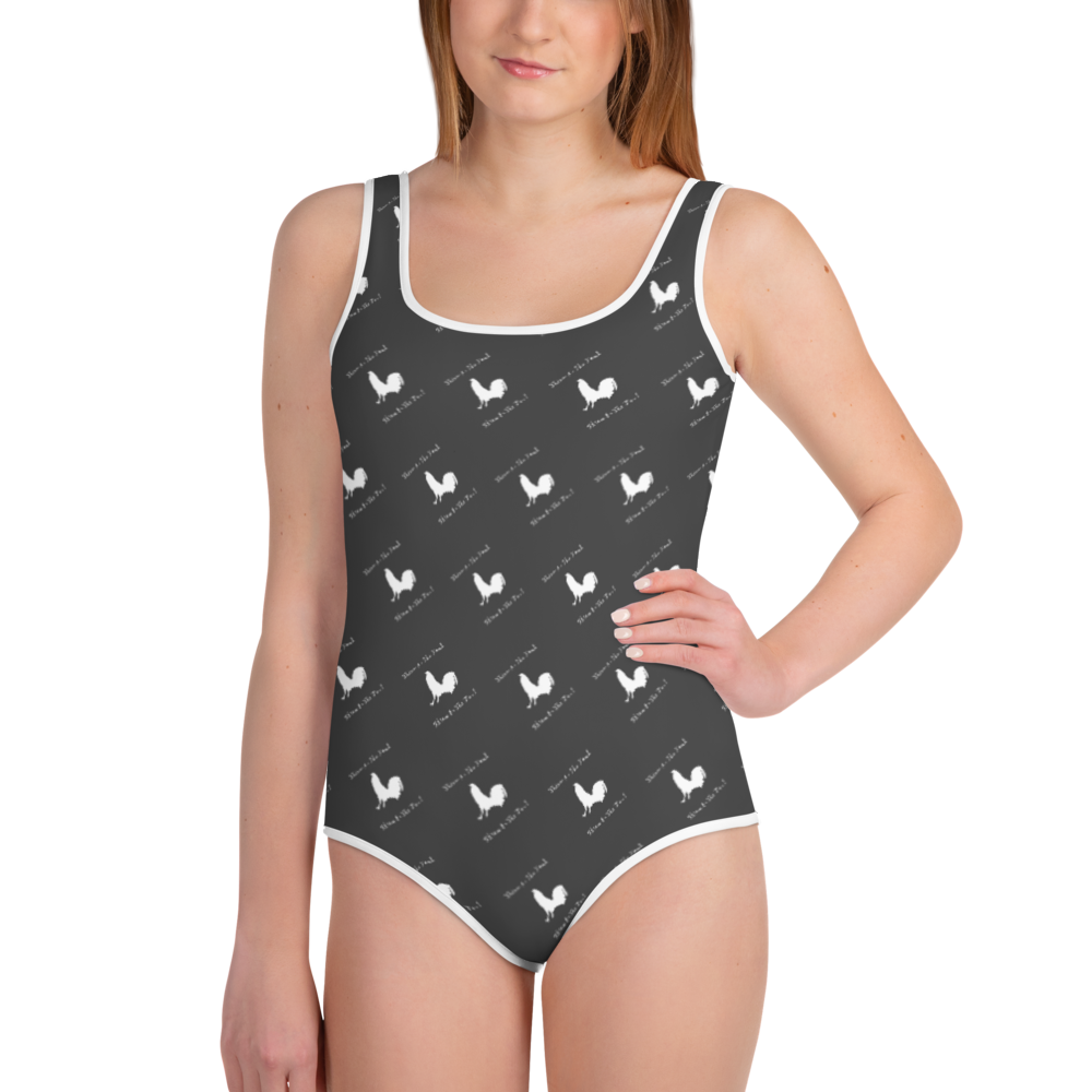 WHITE COCK ECLIPSE Gamefowl Rooster Youth Swimsuit