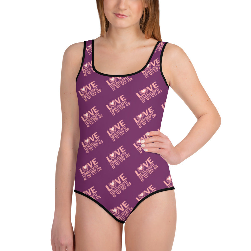 VS LOVE FOWL PEACH CRESENT Gamefowl Rooster Palatinate Purple Youth Swimsuit