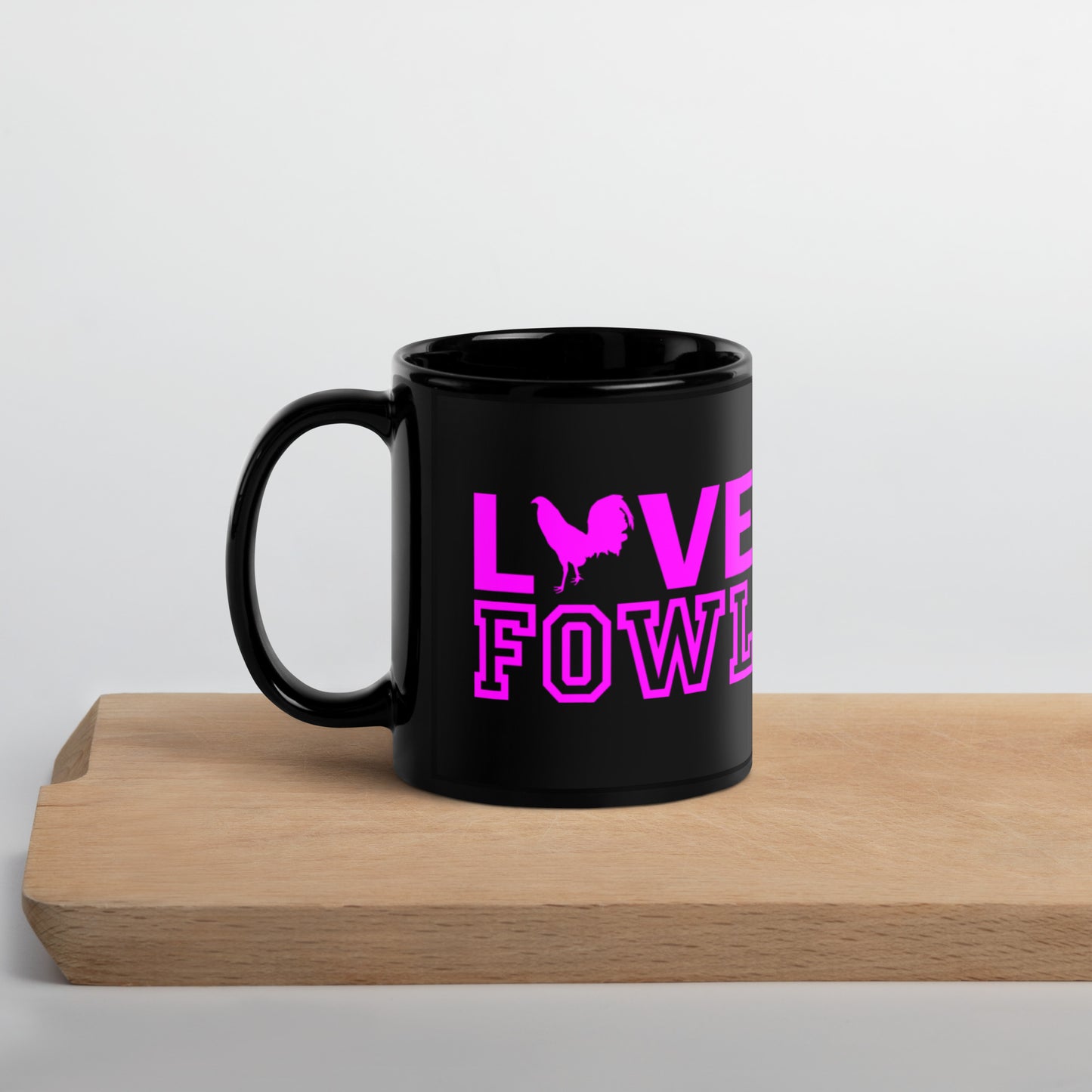 VS LOVE FOWL PINK LEAF Gamefowl Rooster Black Glossy Mug