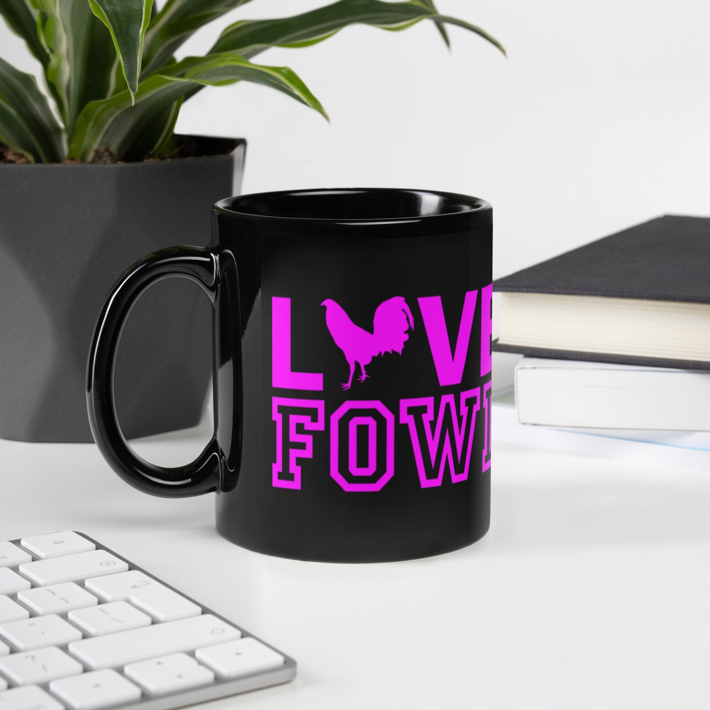 VS LOVE FOWL PINK HEART Gamefowl Rooster Black Glossy Mug