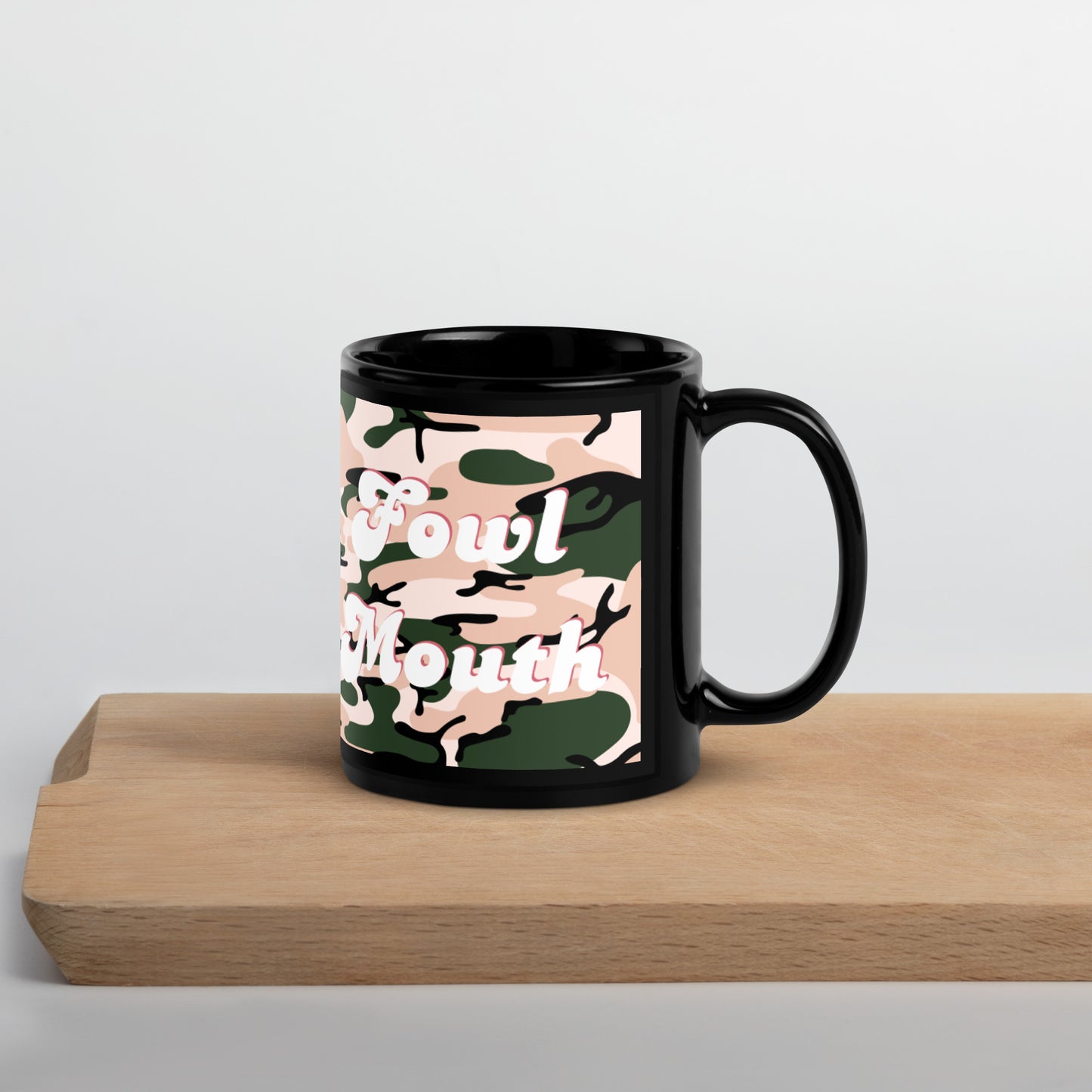 Fowl Mouth Collection Carnation Camo Gamefowl Rooster Black Mug
