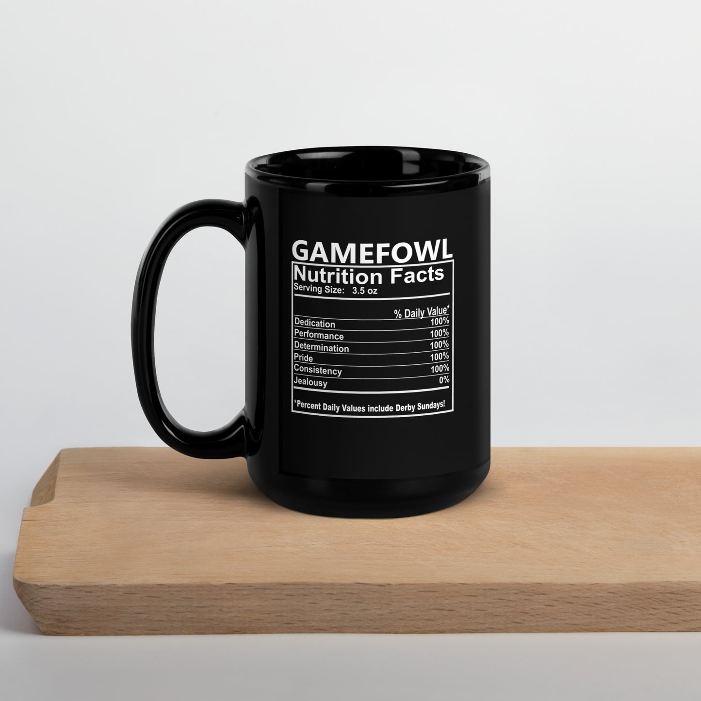 NUTRITION FACTS Gamefowl Rooster Black Glossy Mug
