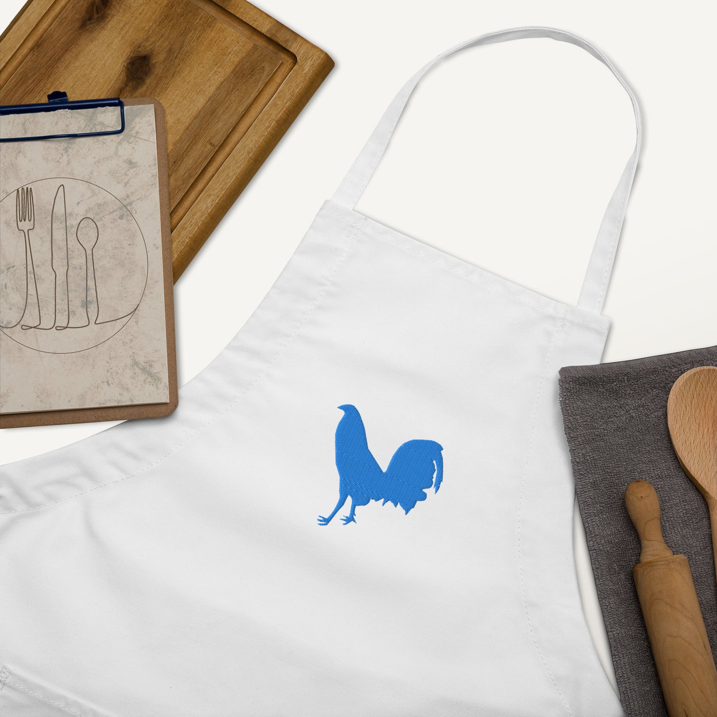 Aqua Cock Gamefowl Rooster Embroidered Apron