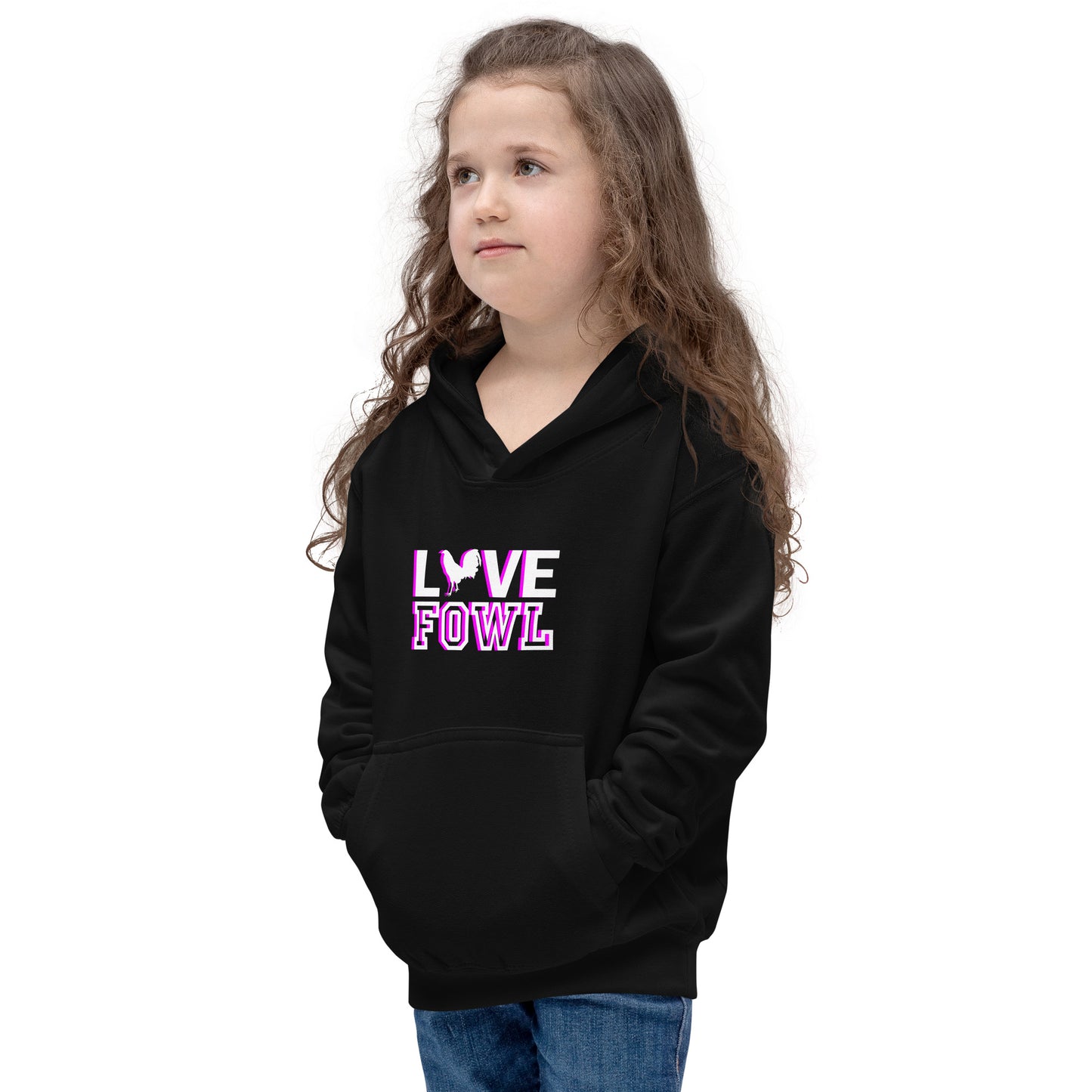 VS LOVE FOWL Kids PINK WHITE Gamefowl Rooster Hoodie