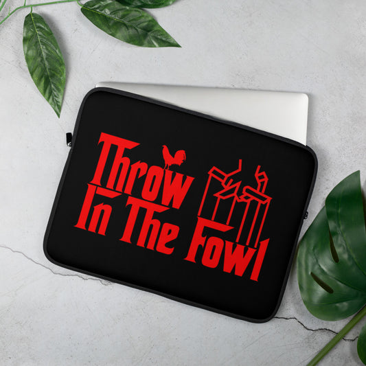 Laptop THROW IN THE FOWL CORLEONE Gamefowl Rooster Sleeve Black Red