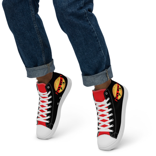 MEN'S THROW IN THE FOWL LOGO Black Red Gamefowl Rooster High Top Canvas Shoes