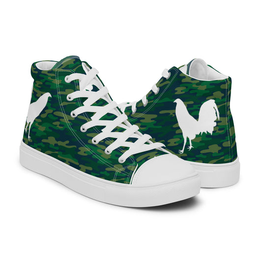 Men’s Fowl Mouth Collection Dark Camo Gamefowl Rooster Hight Top Canvas Shoes