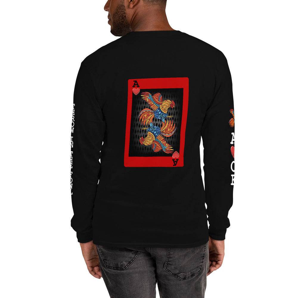 Men's DECK OF CARDS ACE Gamefowl Rooster Long Sleeve