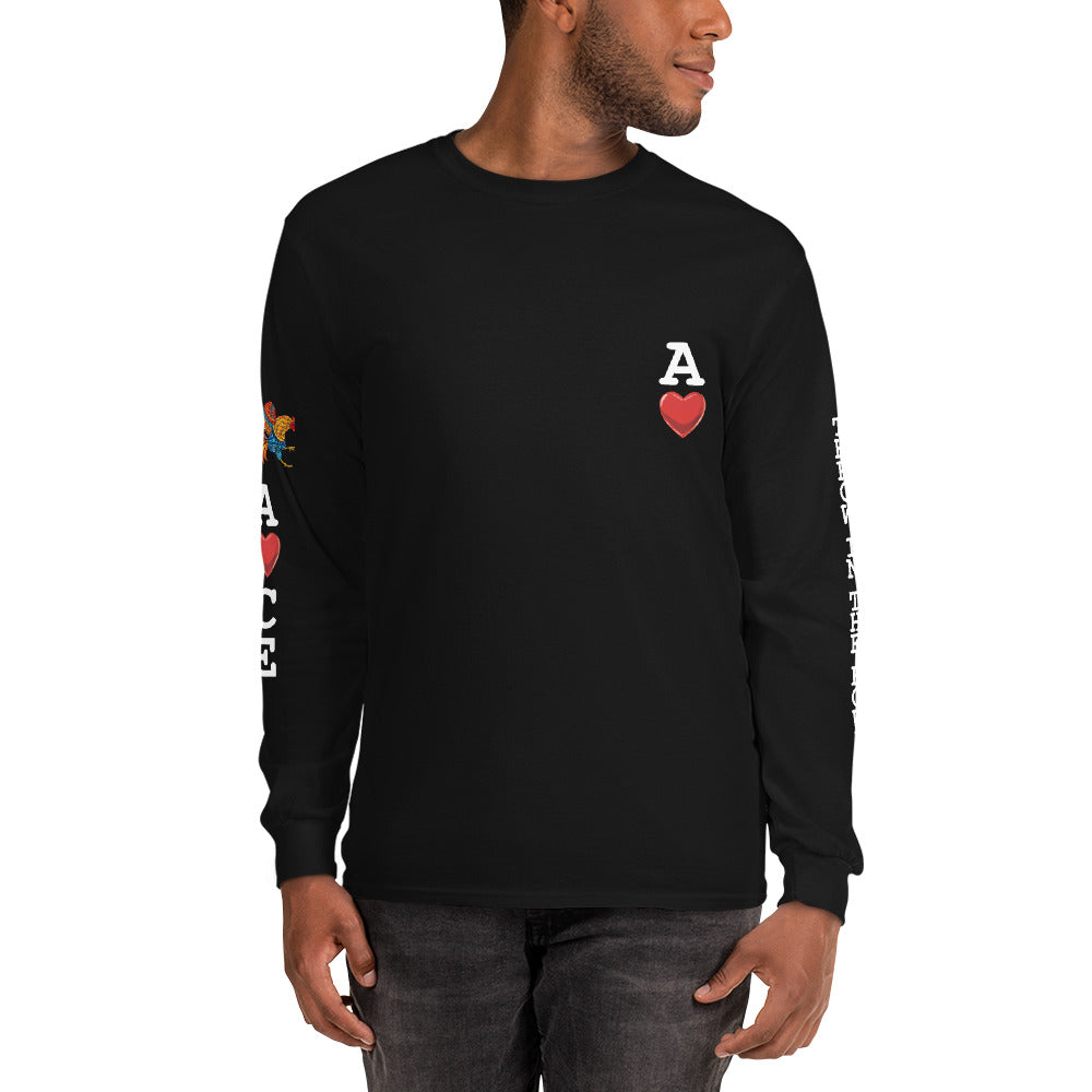 Men's DECK OF CARDS ACE Gamefowl Rooster Long Sleeve