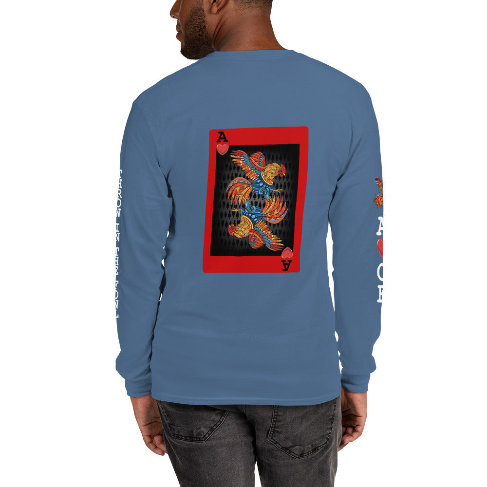 Men's DECK OF CARDS ACE Gamefowl Rooster Long Sleeve