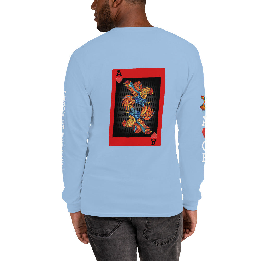 Men's DECK OF CARDS ACE Gamefowl Rooster Long Sleeve