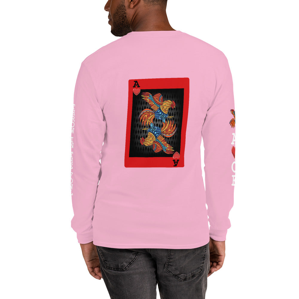 Men's DECK OF CARDS ACE Gamefowl Rooster Long Sleeve