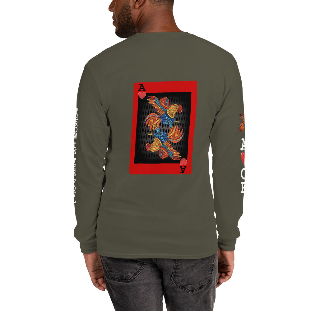 Men's DECK OF CARDS ACE Gamefowl Rooster Long Sleeve