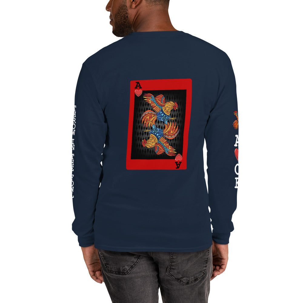 Men's DECK OF CARDS ACE Gamefowl Rooster Long Sleeve