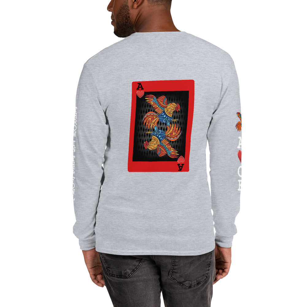 Men's DECK OF CARDS ACE Gamefowl Rooster Long Sleeve