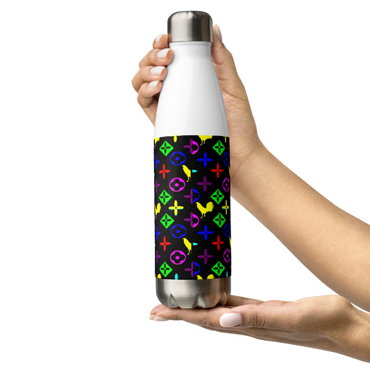 Designer Collection Pastel Black Gamefowl Rooster Stainless Steel Water Bottle