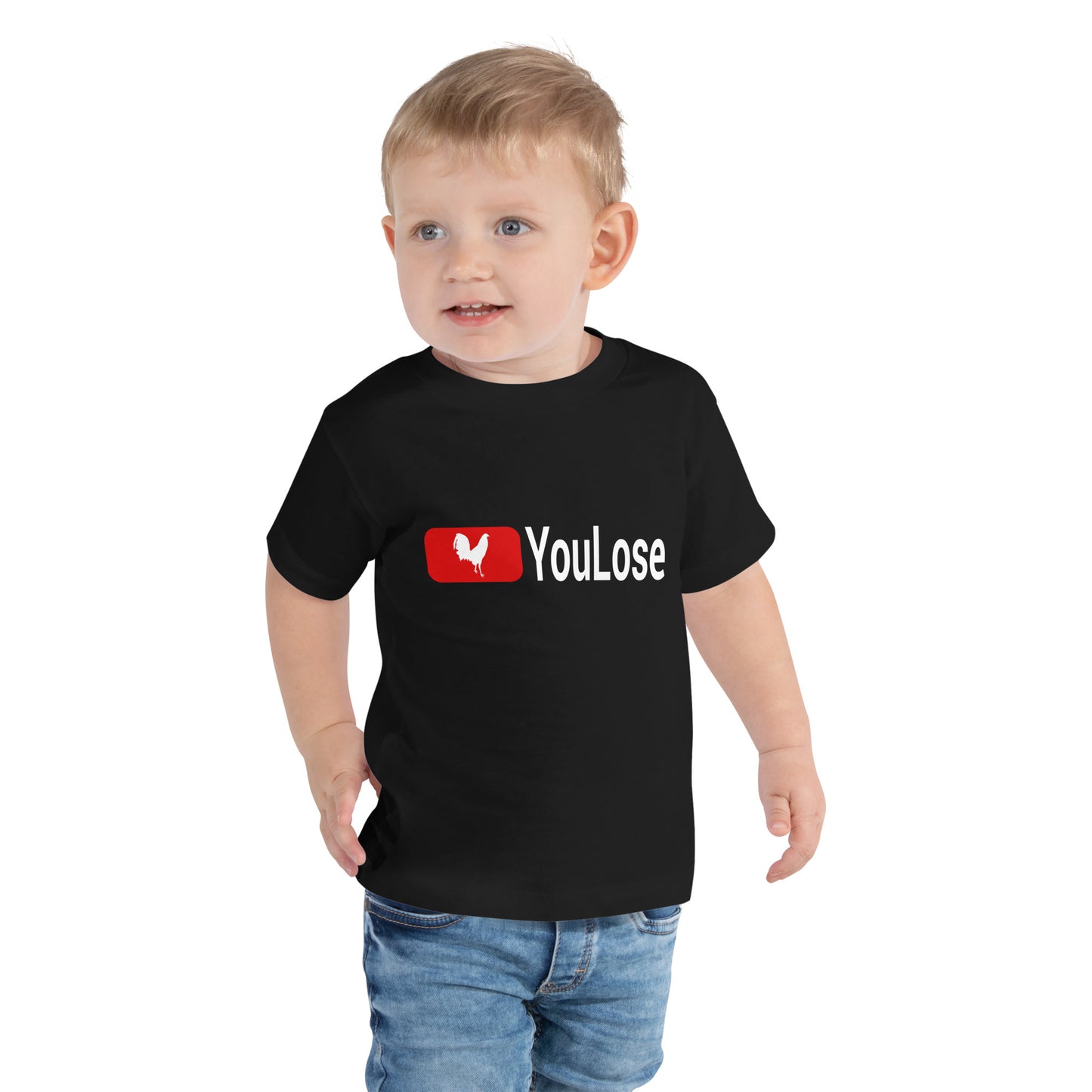 Black YOULOSE Gamefowl Rooster Toddler Tee