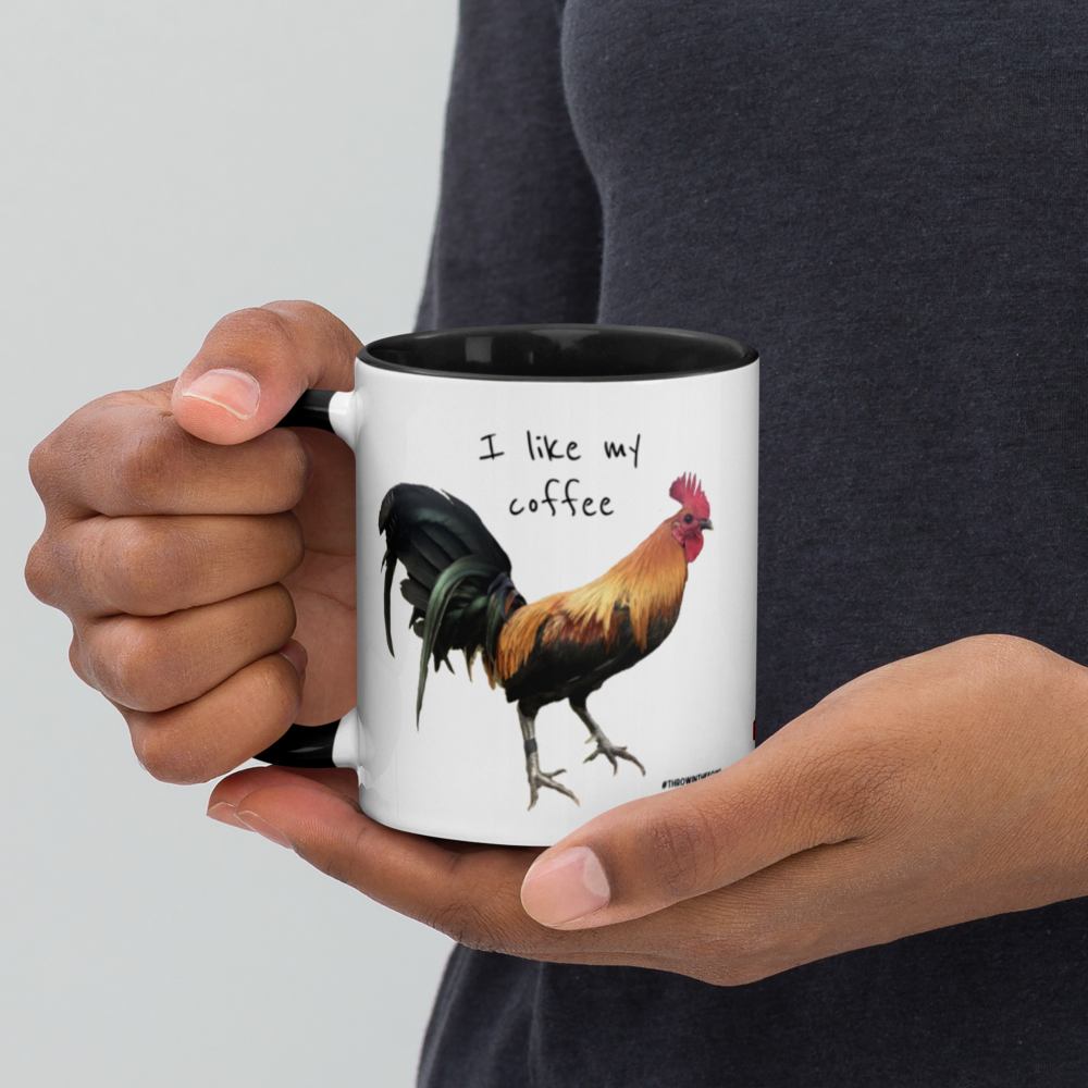 I LIKE MY COFFEE BLACK Gamefowl Rooster with Black Inside Mug