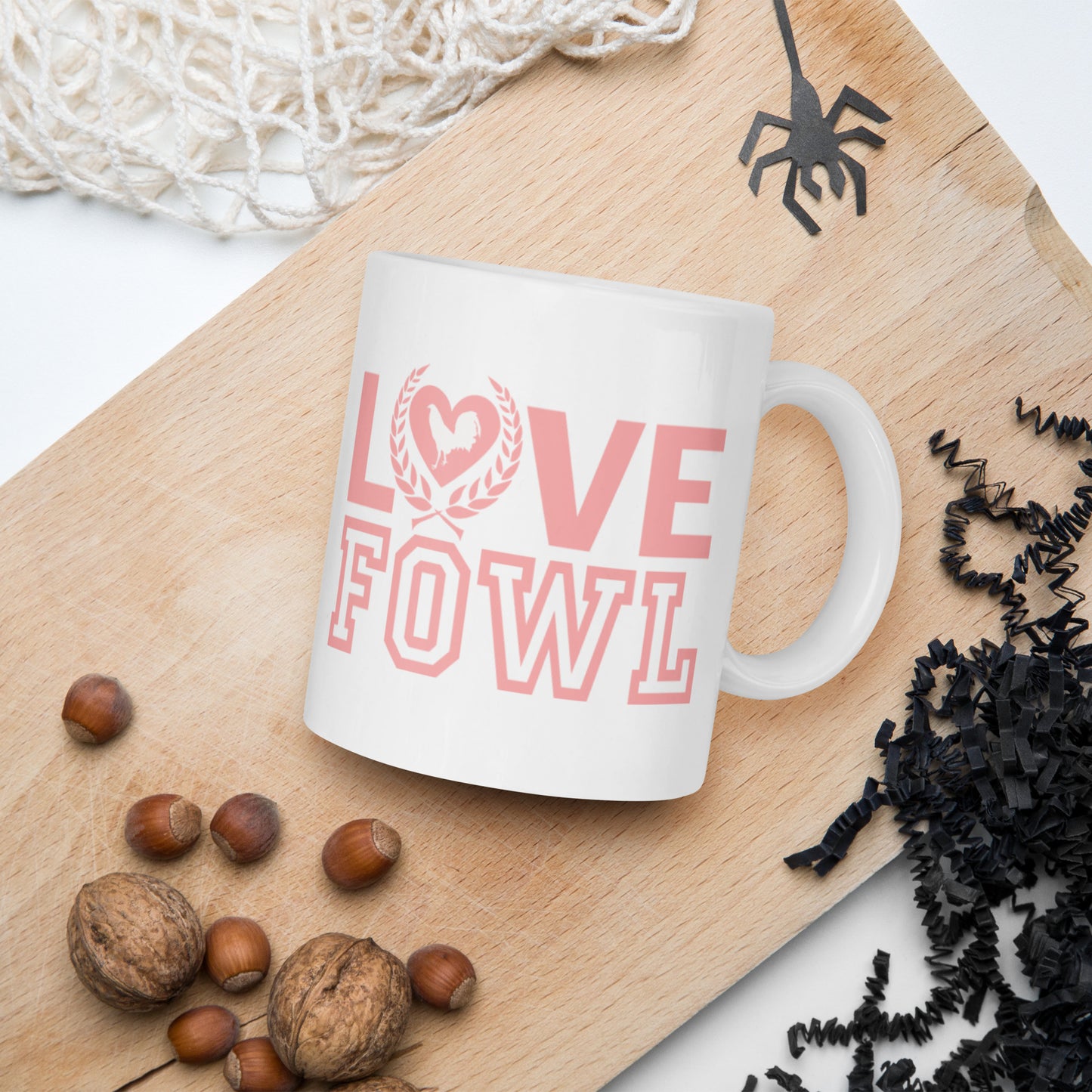 VS LOVE FOWL PEACH CRESENT Gamefowl Rooster White Glossy Mug