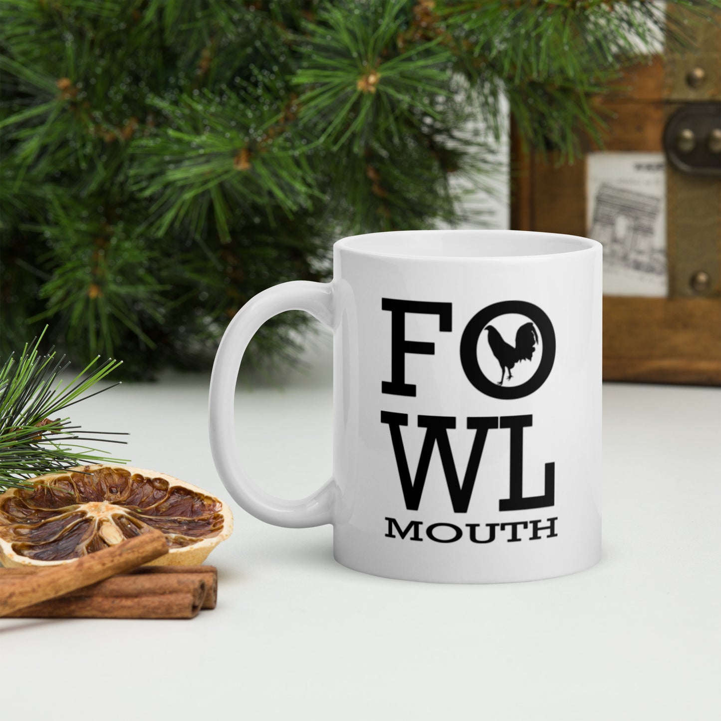 Fowl Mouth Collection White Glossy Gamefowl Rooster Mug
