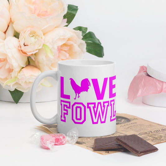 PINK VS LOVE FOWL LEAF Gamefowl Rooster White Glossy Mug