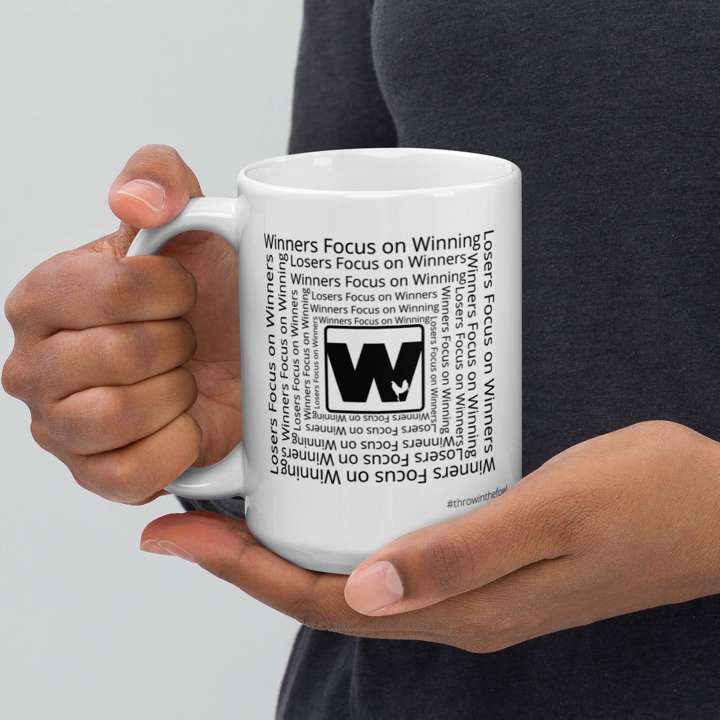 Black W Winners Gamefowl Rooster White Mug