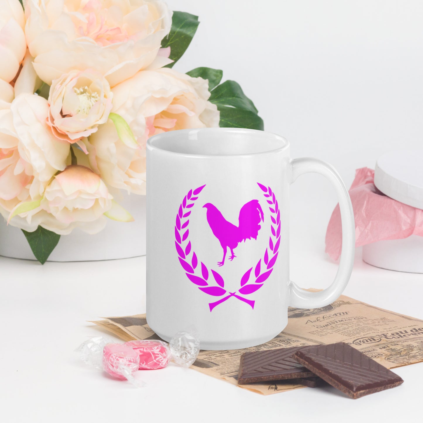 PINK VS LOVE FOWL LEAF Gamefowl Rooster White Glossy Mug