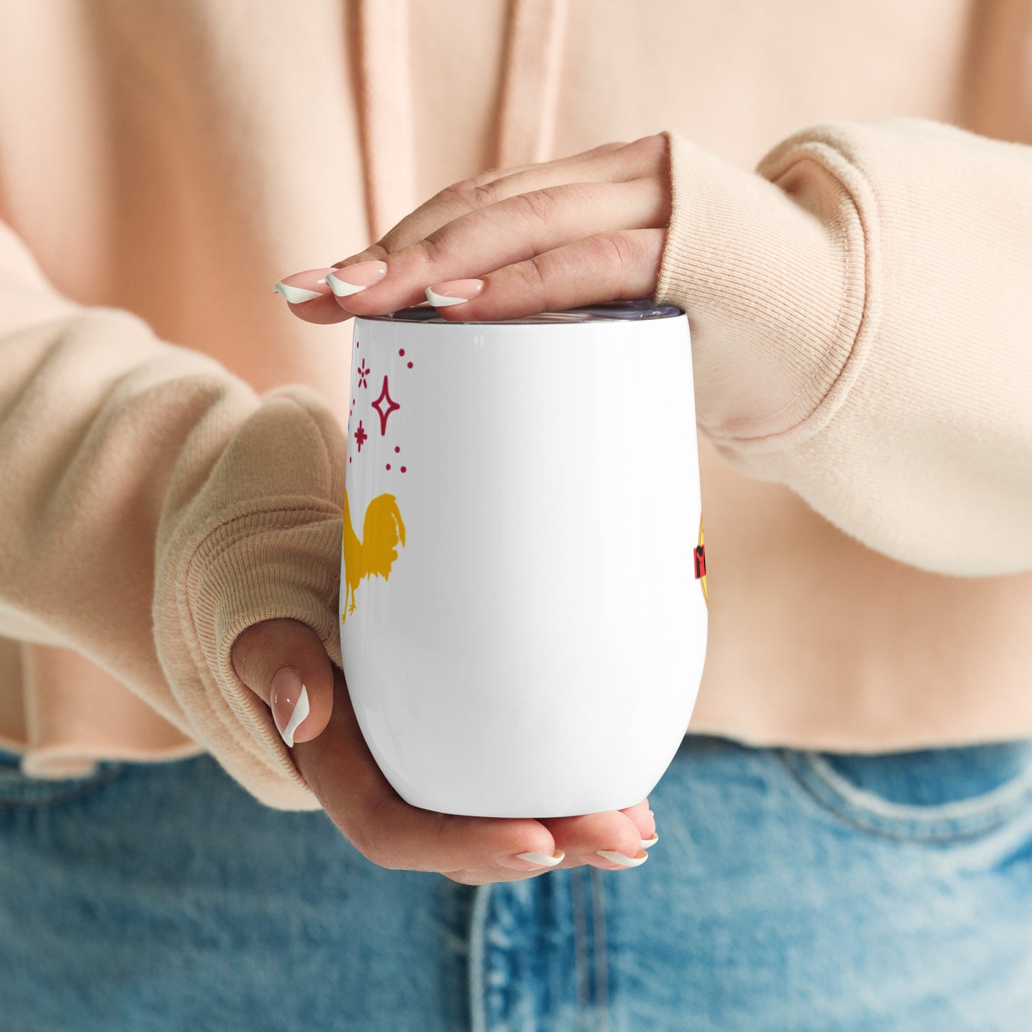 Gold Cock Blue Moon Gamefowl Rooster Wine Tumbler