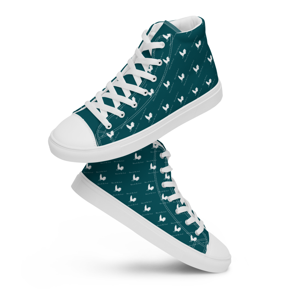 Women’s WHITE COCK SHERPA BLUE Gamefowl Rooster High Top Canvas Shoes