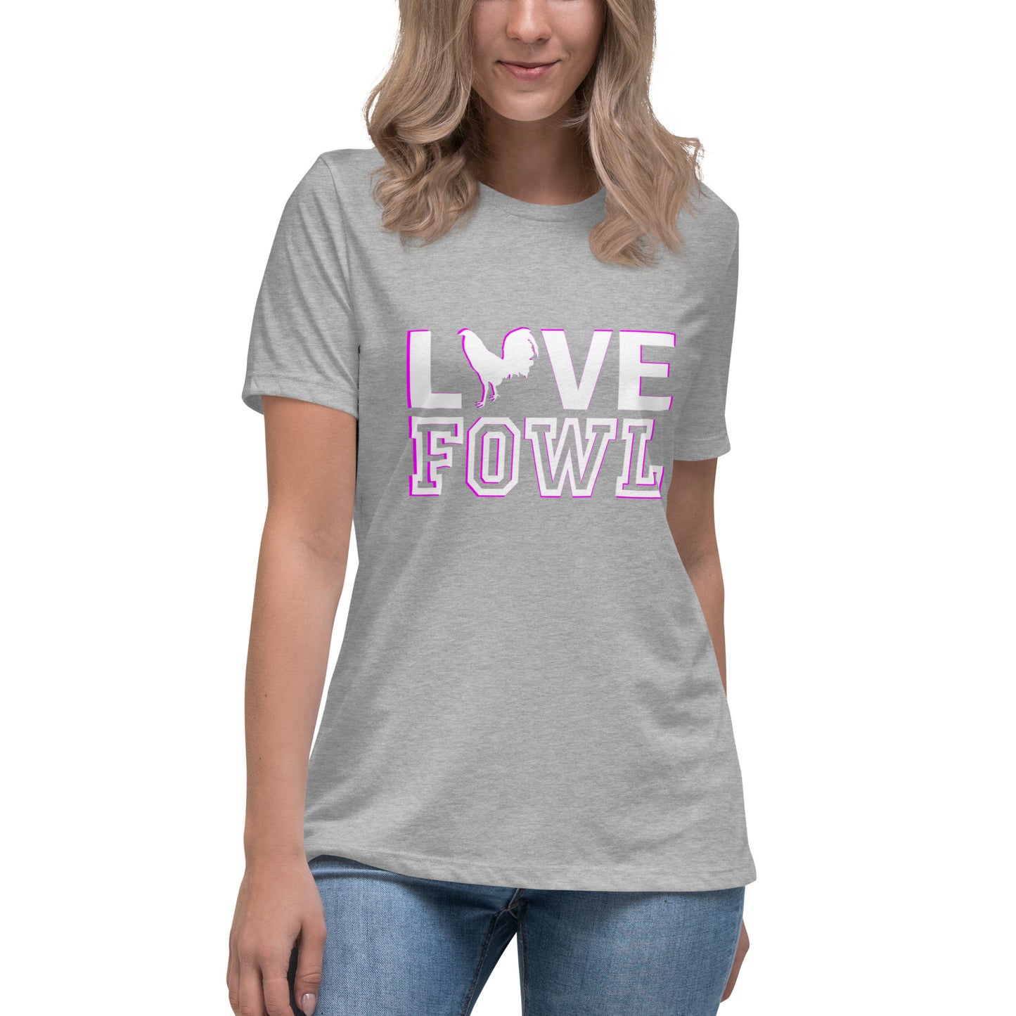 Women's PINK WHITE VS LOVE FOWL Gamefowl Rooster T-Shirt